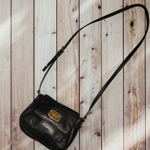 Vintage Michael Kors Leather Taupe w/ Gold Hardware Magnet Strap Crossbody Bag